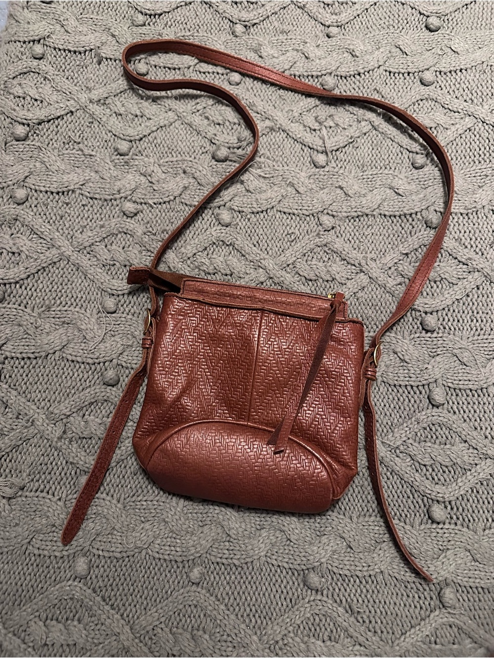 margot Woven-Texture Crossbody Bag in Rust